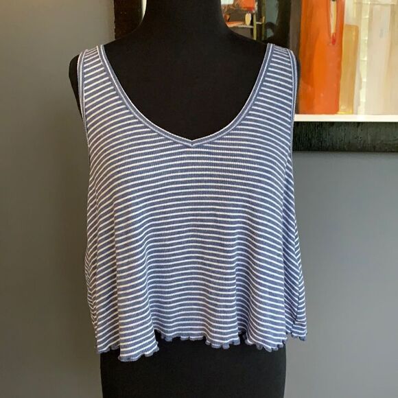 Hollister blue/white stripe stretch ribbed tank, L - Picture 1 of 5